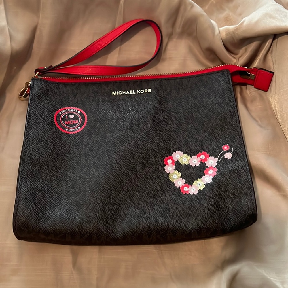 Michael Kors zippered pouch with “Mom” heart design